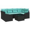 vidaXL Set di divani 7 pz 3-Numero di posti Nero e Turchese polyrattan