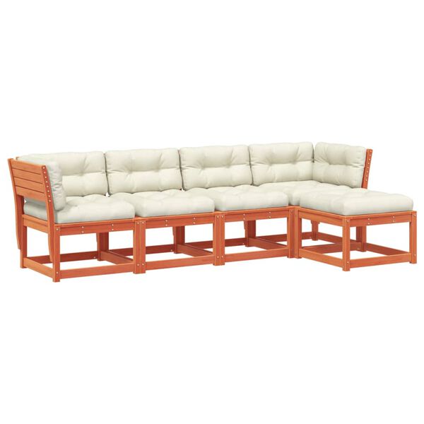 vidaXL Set Divani Giardino 5pz con Cuscini Marrone Cera Massello Pino