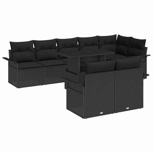 vidaXL Set Divano da Giardino con cuscino 9 pcs Nero Poly Rattan