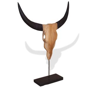 vidaXL Scultura Teschio di Toro in Teak 66x15x88 cm