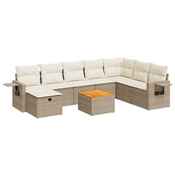 vidaXL Set Divano da Giardino 9 pz con Cuscini Beige in Polyrattan