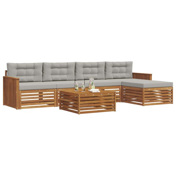 vidaXL Set di divani da esterno 6 pcs Grigio Naturale e Chiaro