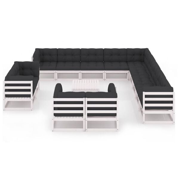 vidaXL Set Divani da Giardino 14 pz Cuscini Bianchi Massello di Pino