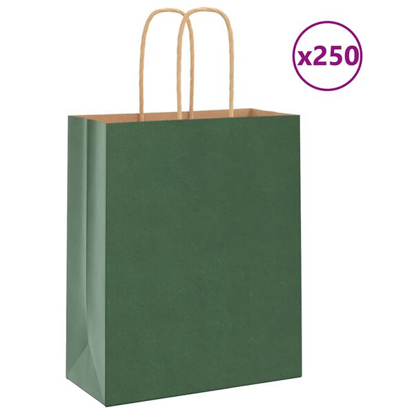 vidaXL Sacchetti di Carta 250 pz con Manici Verdi 18x8x22 cm