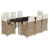 vidaXL Set da Pranzo da Giardino 9 pz con Cuscini Beige in Polyrattan