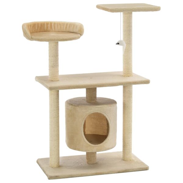 vidaXL Albero per Gatti con Tiragraffi in Sisal 95 cm Beige