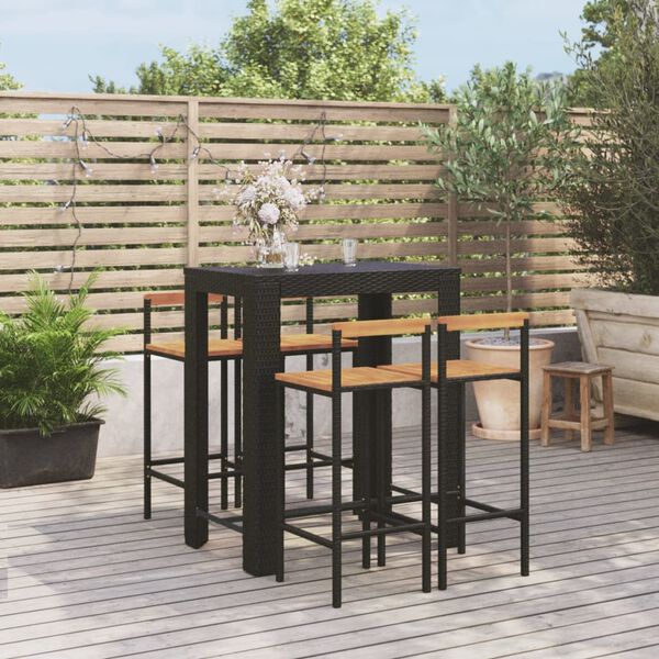 vidaXL Set Bar Giardino 5 pz Nero Polyrattan e Legno Massello Acacia