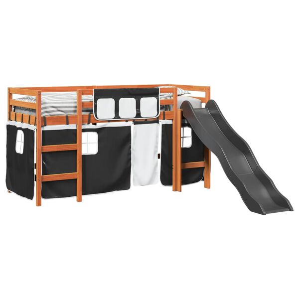 vidaXL Letto a Soppalco con Tende Bambini Bianco e Nero 80x200 cm Pino