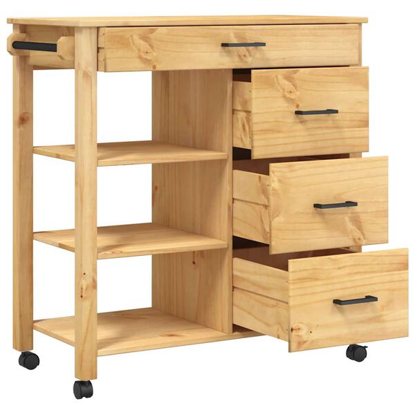 vidaXL Carrello da Cucina MONZA 84x40x88,5 cm in Legno Massello di Pino