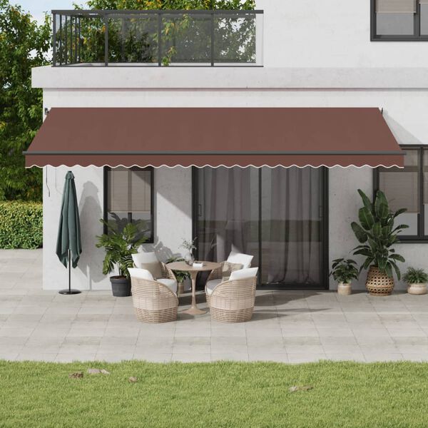 vidaXL Tenda da Sole Retrattile Manuale con LED Marrone 600x350 cm