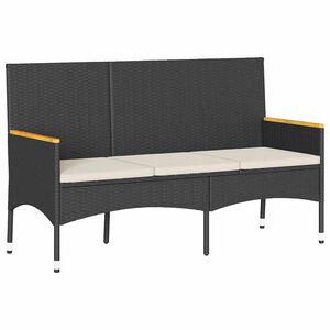 vidaXL Panca da Giardino a 3 Posti con Cuscini Nera in Polyrattan