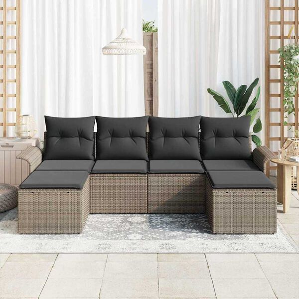 vidaXL Set Divano da Giardino 6 pcs Grigio polyrattan