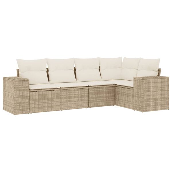 vidaXL Set Divano da Giardino 5 pz con Cuscini Beige in Polyrattan