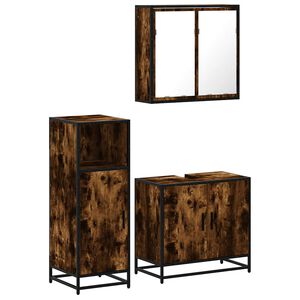 vidaXL Set Mobili da Bagno 3 pz Rovere Fumo in Legno Multistrato
