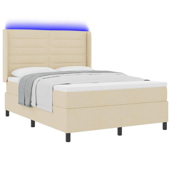 vidaXL Letto a Sorgente LED con materasso Crema 140 x 200 cm Tessuto