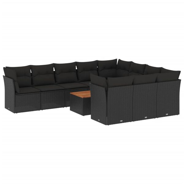 vidaXL Set Divani da Giardino 11 pz con Cuscini in Polyrattan Nero