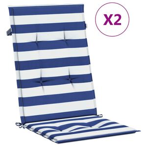 vidaXL Cuscini Sedia Schienale Alto 2 pz Strisce Bianche e Blu Tessuto