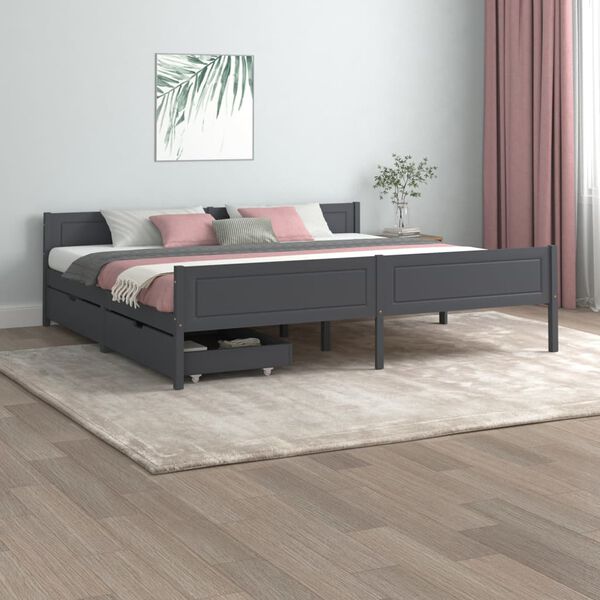 vidaXL Giroletto 2 Cassetti Grigio Scuro Legno Massello Pino 200x200cm