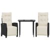 vidaXL Set da Pranzo da Giardino 3 pz con Cuscini Nero in Polyrattan