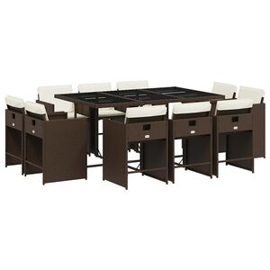vidaXL Set da Pranzo da Giardino 11 pz con Cuscini Polyrattan Marrone