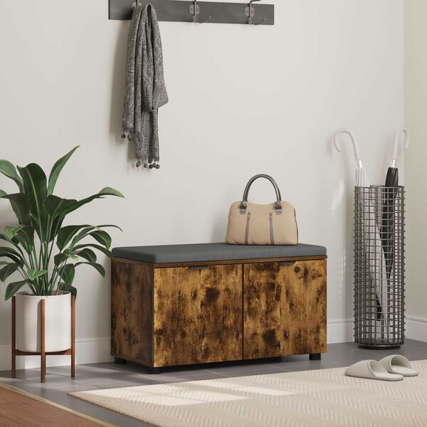 vidaXL Panca per ingresso con cuscino Rovere fum&eacute; 80 x 46 x 46 cm