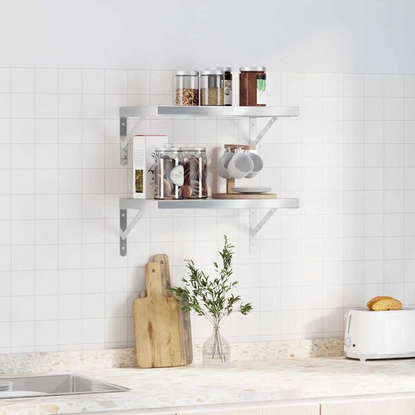 vidaXL Mensole a Muro 2 pz 50x30 cm Argento in Acciaio Inossidabile