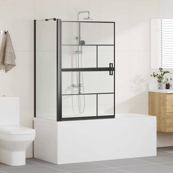vidaXL Schermo per Bagno e Doccia Nero e trasparente 116 x 68 x 128 cm