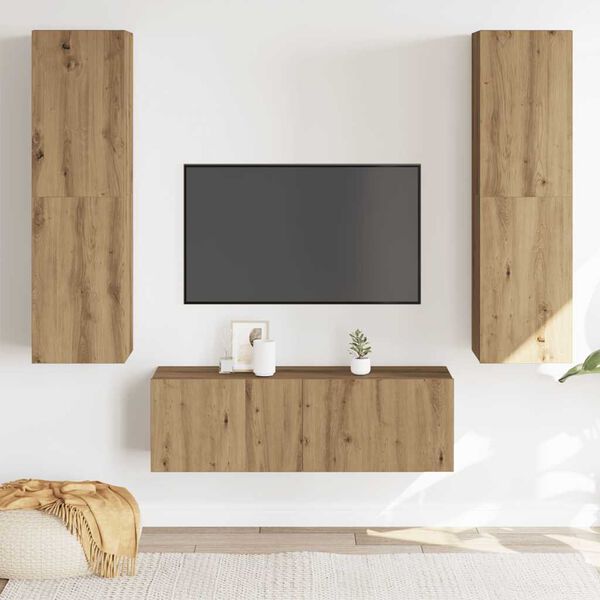 vidaXL Mobili TV a Parete 3 pz Rovere Artigianale in Legno Multistrato