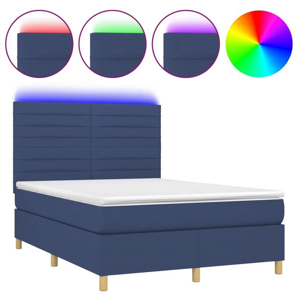 vidaXL Letto a Molle con Materasso e LED Blu 140x200 cm in Tessuto