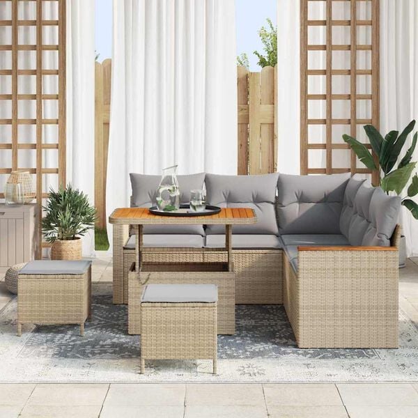 vidaXL Set Divano da Giardino con cuscino 8 pcs Beige Poly Rattan