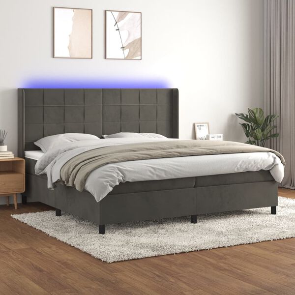 vidaXL Letto a Molle con Materasso e LED Grigio Scuro 200x200 cm