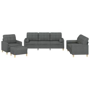 vidaXL Set di Divani 4 pz con Cuscini Grigio Scuro in Tessuto