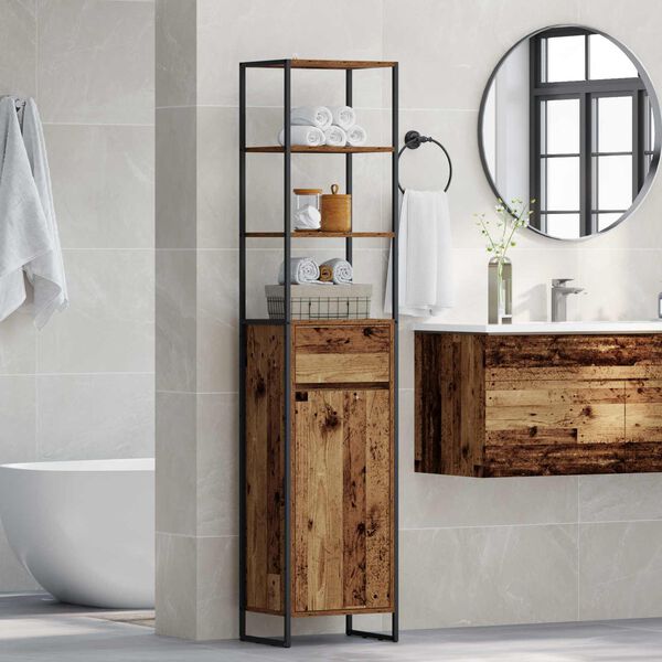 vidaXL Mobile da Bagno con cassetto Legno vecchio 40 x 30 x 180 cm