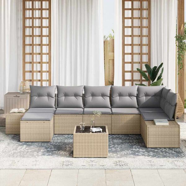 vidaXL Set Divano da Giardino con cuscino 8 pcs Beige polyrattan