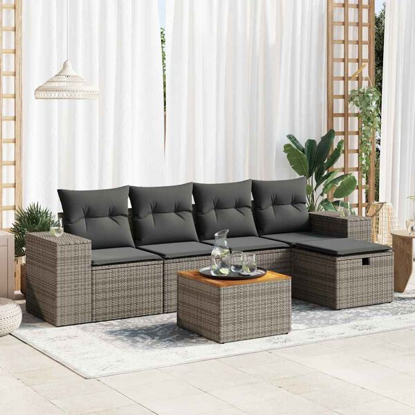 vidaXL Set Divano da Giardino 6 pz con Cuscini Grigio in Polyrattan