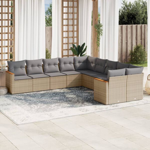 vidaXL Set Divano da Giardino 10 pz con Cuscini Beige in Polyrattan