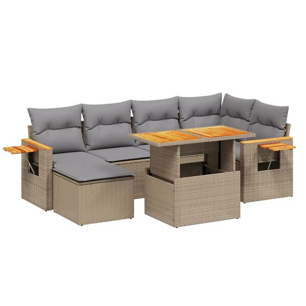vidaXL Set Divani da Giardino 7 pz con Cuscini Beige in Polyrattan