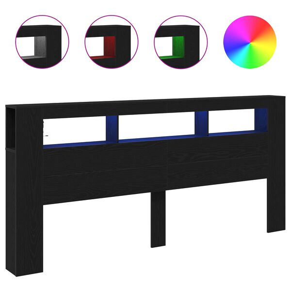 vidaXL Testiera LED con lo scaffale Rovere Nero 220 x 18,5 x 103,5 cm