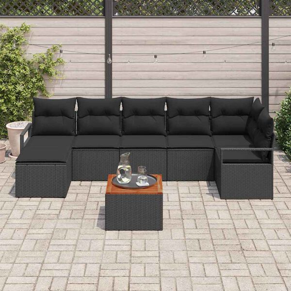 vidaXL Set Divano da Giardino con archiviazione 8 pcs Nero polyrattan