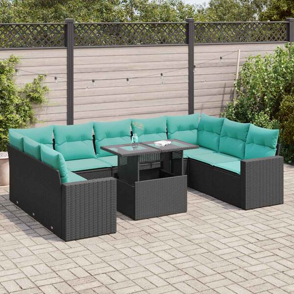 vidaXL Set Divani Giardino 10pz con Cuscini Nero in Polyrattan Acacia