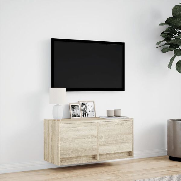 vidaXL Mobile TV a Parete con Luci LED Rovere Sonoma 80x31x35 cm
