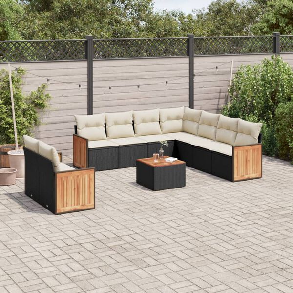 vidaXL Set Divani da Giardino 10pz con Cuscini in Polyrattan Nero