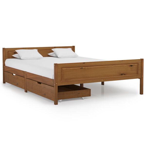 vidaXL Giroletto senza Materasso Marrone Ambra Legno Massello 140x200