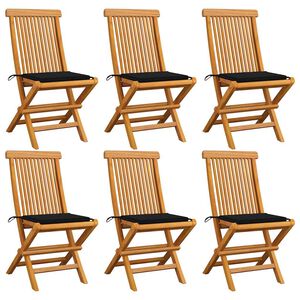 vidaXL Sedie pieghevoli con cuscini neri, 6 pezzi, in legno massello di teak.