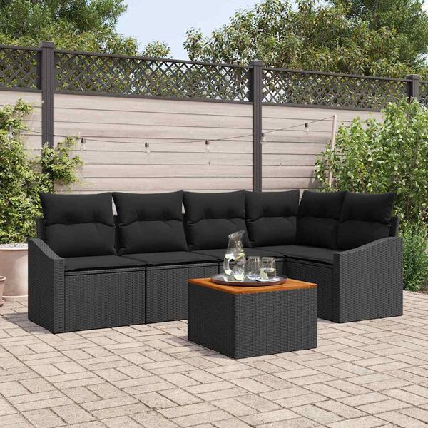 vidaXL Set Divano da Giardino con cuscino 6 pcs Nero polyrattan