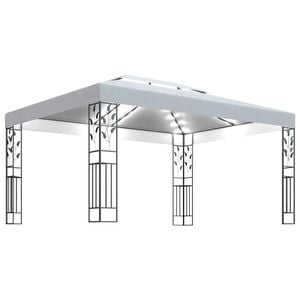vidaXL Gazebo con Tetto Doppio e Stringa di Luci LED 3x4 m Bianco