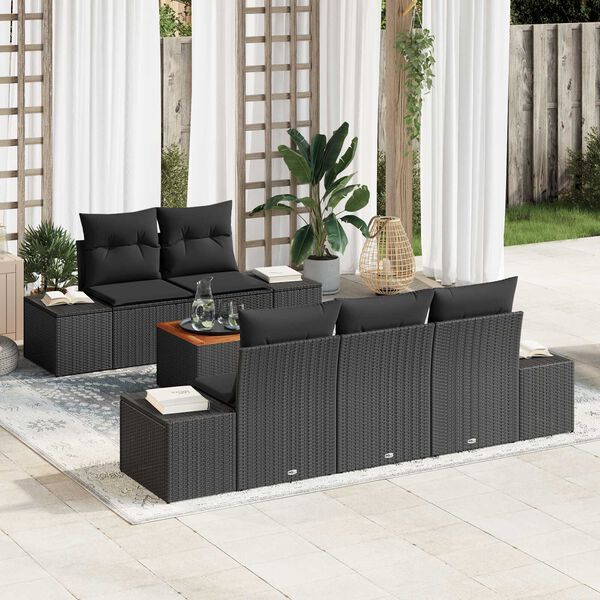 vidaXL Set Divano da Giardino con cuscino 6 pcs Nero polyrattan