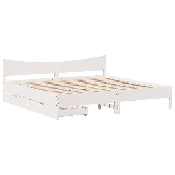 vidaXL Giroletto con Cassetti Bianco 180x200 cm Legno Massello di Pino