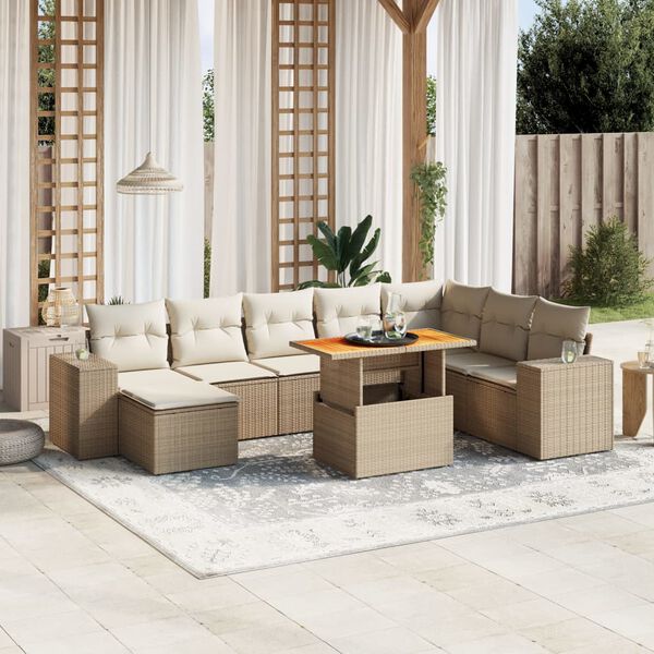 vidaXL Set Divano da Giardino 9 pz con Cuscini Beige in Polyrattan