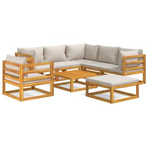 vidaXL Set Salotto Giardino 8pz Cuscini Grigio Chiaro Legno Massello